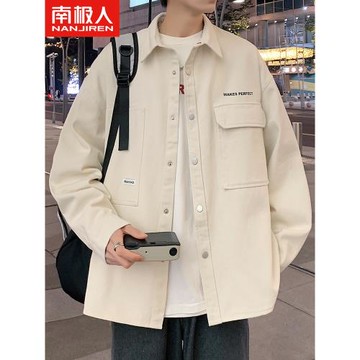 啄木鳥襯衫男士外套春秋季港風工裝潮牌寬松襯衣高級休閑秋裝上衣