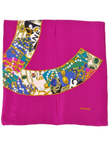 CHANEL Pre-Owned - 1990-2000 Bijou print CC silk stole - women - Silk - One Size - Pink