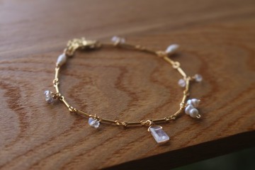 手鍊 珍珠 月光石 拉長石 - 無人島 -