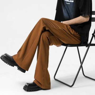 美式復古垂感微喇棕色褲子男夏季薄款寬松直筒彈力西褲休閑長褲