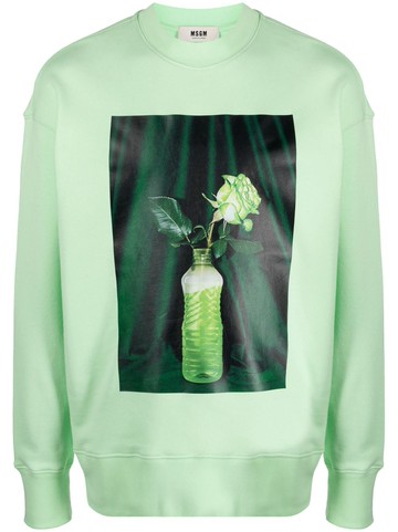 MSGM - graphic-print organic-cotton sweatshirt - unisex - Organic Cotton - M - Green