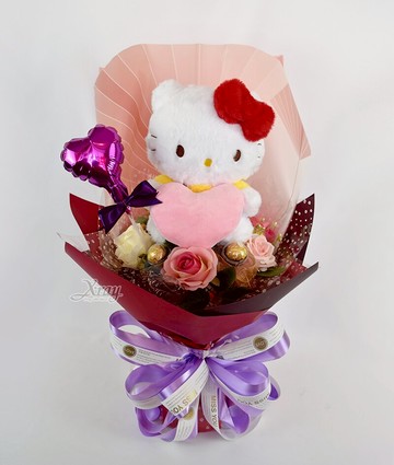 Hello Kitty 情人節金莎花束，客製化/捧花/金莎花束/西洋情人節/畢業花束/情人節禮物/金莎捧花，X射線【Y526967】