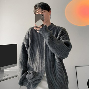 拉鏈立領針織開衫毛衣男秋冬加厚純色內搭修身打底衫美式復古外套鑫弘-衣錦男裝