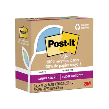 3M Post-it 利貼 狠黏100%環保再生紙-3x3便條紙(70張x12本)-藍綠色系  藍綠色系  70張  12本