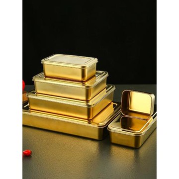 不銹鋼金色托盤燒烤盤韓式火鍋菜盤平底方盤長方形提拉米蘇盤小吃