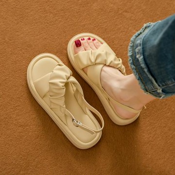 一字帶平底羅馬涼鞋女仙女風2025新款夏季外穿露趾百搭軟底沙灘鞋