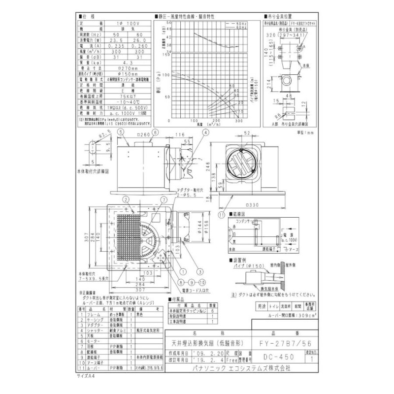 感謝報恩 Panasonic XFY-27B7/15 Panasonic 天井埋込形換気扇 ルーバー組合せ品番(木製(杉) 横格子)  トイレ・洗面所、居室・廊下・ホール・事務所・店舗用 低騒音形 250立方m/h