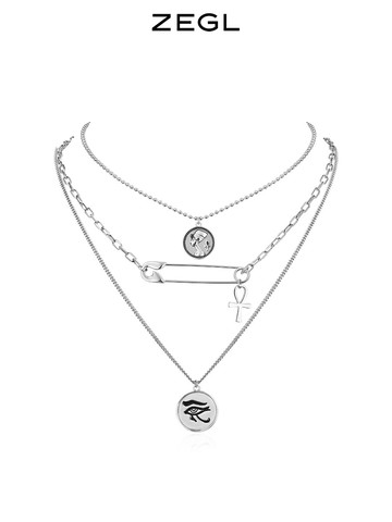 ZENGLIU多層疊戴別針項鏈女復古氣質鎖骨鏈毛衣鏈長款2021年新款