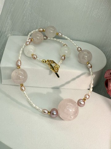 【TING】宇宙粉晶雙件組-溫柔軌道的星潮共振 -手鍊 、 項鍊