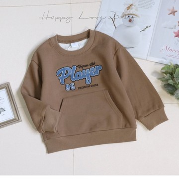 厚款 美式率性英文毛線繡保暖寶寶絨上衣 秋冬 男童上衣 男童長袖 男童棉T 男童T恤 刷毛上衣 棉T