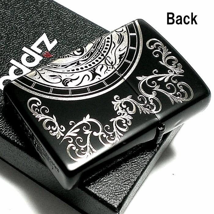 ZIPPO ライター キングクレスト ジッポ マットブラック＆シルバー 黒銀 3面エッチング彫刻 かっこいい おしゃれ メンズ ギフト プレゼント