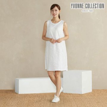 YVONNE 以旺傢飾 立體條紋提花無袖洋裝-白