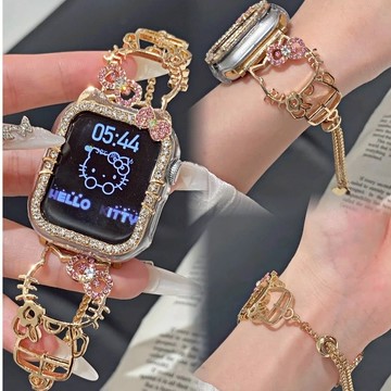 立體鏤空 蘋果手錶s10保護殼 apple KT貓 s11 防水 閃鑽輕奢 iwatch987代se 金屬水晶 個性少女