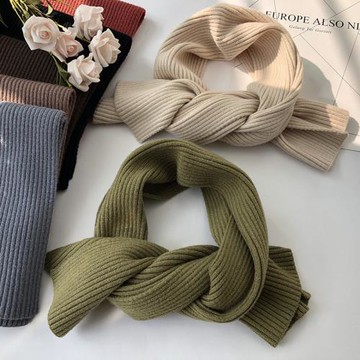 秋冬可愛女ins潮米白綠色針織毛線護頸短款小圍巾裝飾男灰色圍脖