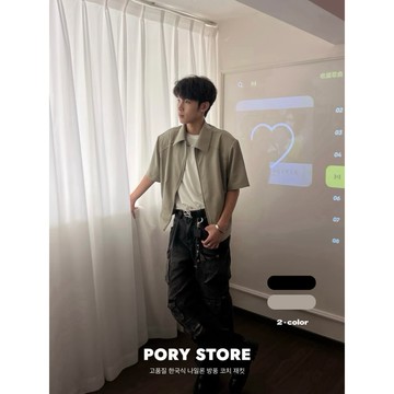 【PORY STORE】獨家！墊肩❗️韓系復古clean fit 翻領襯衫 夾克 舒適 透氣 實拍 男生 外套 休閒外套