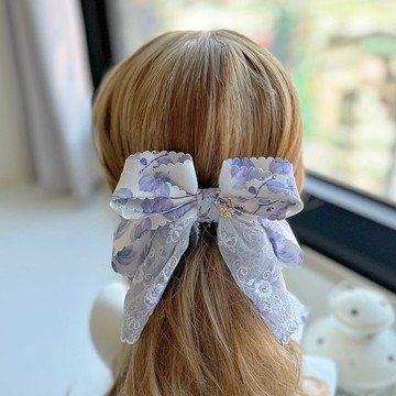 獨家立體蕾絲蝴蝶結相交夾香蕉夾仙女夾髮夾-紫色葉子