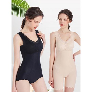 免穿文胸塑身衣后脫式收腹束腰產后美體束身連體內衣帶胸墊薄款女