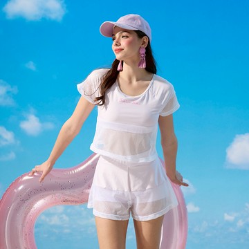 莫妮娜 台灣製 短版二件式泳衣粉色