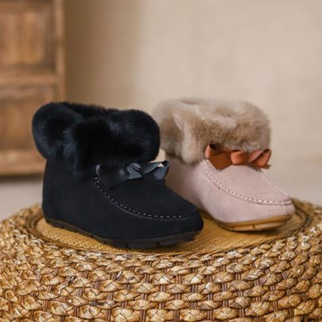 雪地靴女冬皮毛一體女鞋2024年新款內增高防滑短筒豆豆靴外穿棉鞋