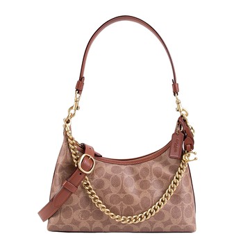 COACH 專櫃款JULIET 25 塗層帆布手提肩背包-鞣革褐色