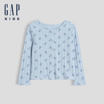 【GAP】嬰兒及幼兒花卉鏤空羅紋開扣上衣-帆船藍(913033)