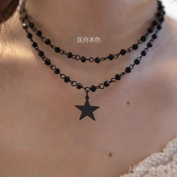 ♡ 𝑪𝒉𝒊𝒄 𝒖 ♡匡舟本色 哥特黑色小衆設計星星五角星雙層項鏈鎖骨鏈闇黑高級