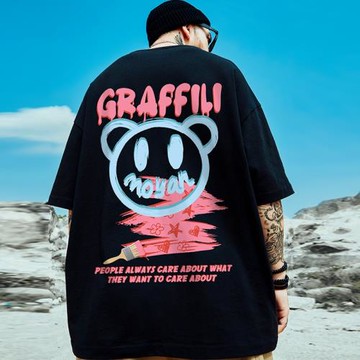 短袖男夏季潮牌寬松港風小惡魔t恤2025新款衣服ins潮流五分袖體恤