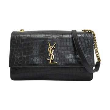 SAINT LAURENT YSL 聖羅蘭 黑色 皮革壓紋 Sunset 鏈條肩背包 #515823 【二手名牌BRAND OFF】
