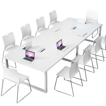 白色會議桌長桌簡約現代長條桌辦公桌椅組合工作臺鋼架大桌子[DD030109]