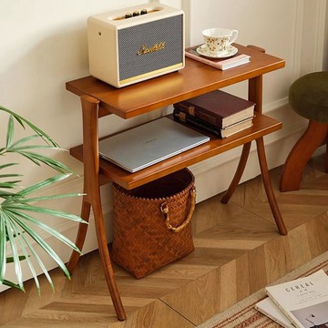 公司貨 免運 復古客廳沙發邊櫃側邊實木邊幾雙層可移動置物架臥室床頭櫃小桌子 快速發貨