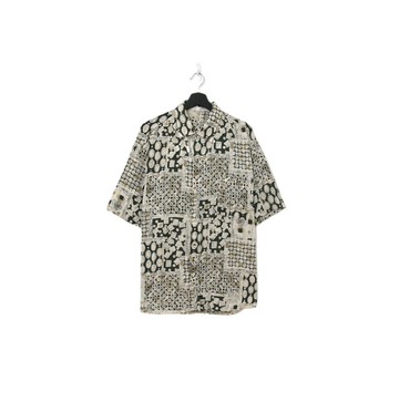 Back to Green- 袖花襯衫 絲滑質感 深綠圖騰 sf-01vintage shirt