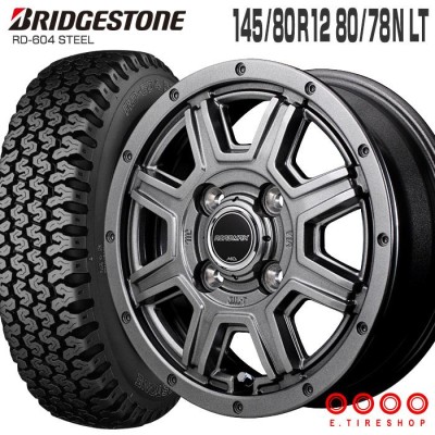 604V 145/80R12 80/78N ロードマックス マッドライダー 12×4.0 メタリックグレー 4本ホイールセット ブリヂストン  RD-604 STEEL (145R12 6PR 互換) | LINEショッピング