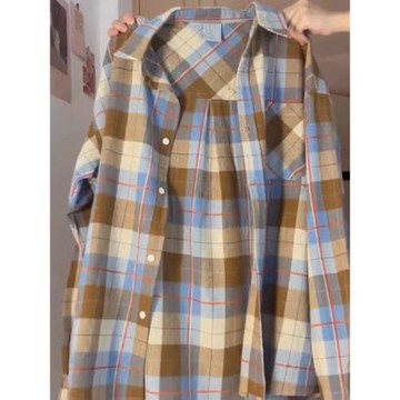 拉夏貝爾港風復古格子長袖襯衫女秋冬2026新款慵懶風寬松顯瘦上衣