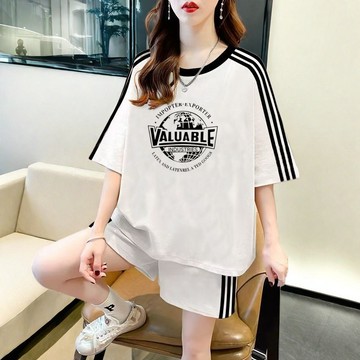 臺階貨物 夏季新款大碼女裝休閑套裝胖MM短袖顯瘦潮流 女生套裝 貨物套裝 休閑套裝 兩件套裝 可愛套裝JC095
