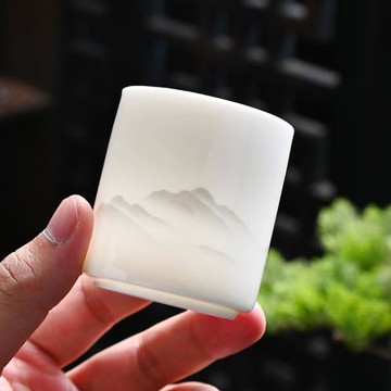 羊脂玉直口杯茶杯白瓷茶杯家用喝茶杯泡茶杯品茗杯主人杯功夫茶具