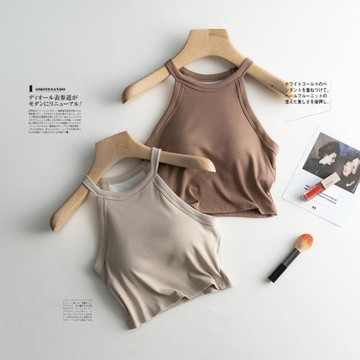 免穿文胸一體式露臍吊帶內搭小背心女士帶胸墊防走光打底內衣夏季