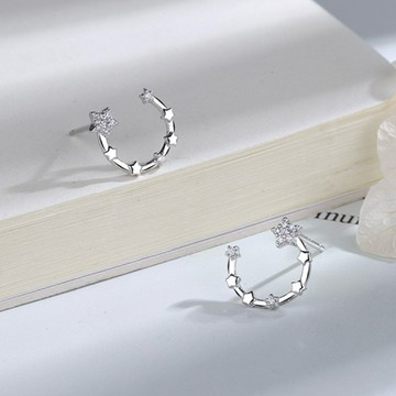 Sweet Air N47 日韓流行耳飾 S925銀針 小巧圓弧線條五角星造型 耳針 耳環