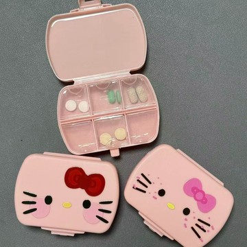 臺灣發貨>【新款】卡通可愛凱蒂貓小藥盒6分格桌面收納便攜整理手賬小藥盒MFE