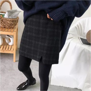 設計感半身裙秋冬加厚格子包臀裙輕熟風大碼顯瘦a字裙小心機短裙