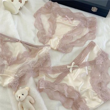 3條裝暖膚色秋冬法式內褲女士低腰性感蕾絲柔軟系帶鏤空三角褲女