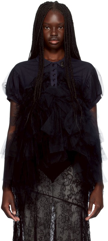Simone Rocha 海军蓝 Puff Sleeve Tulle Frill Polo 衫