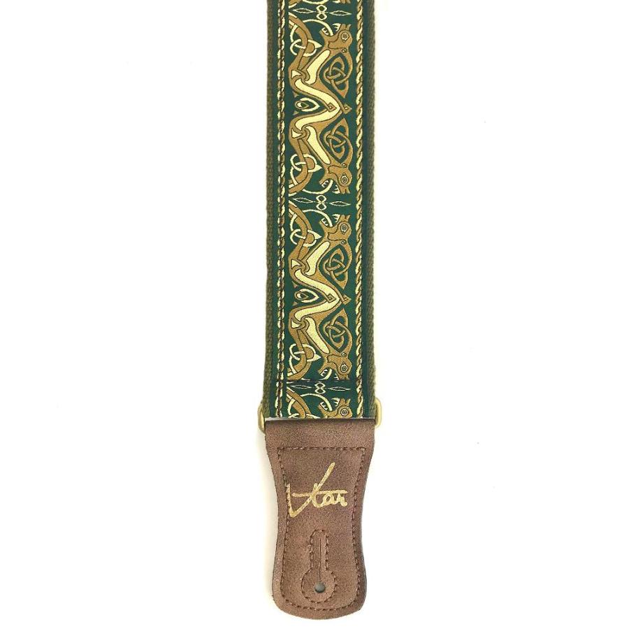 1to1 Music Vtar Guitar Strap Green Celtic Beast Handmade with Vegan Leath