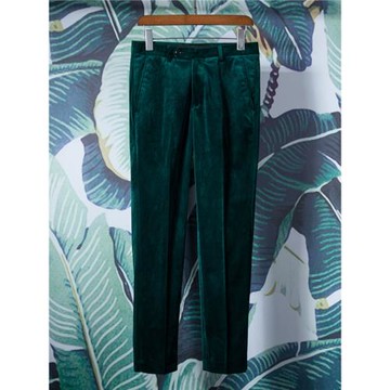 英倫貴族奢華絲絨西褲韓版時尚男士歐美云杉綠小腳褲男士修身長褲