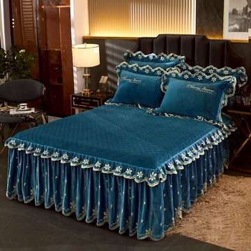 新款輕奢加厚寶寶絨床裙單件歐式刺繡保暖防滑床罩席夢思防滑床套