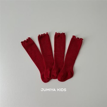 復古紅嬰兒襪子秋冬季嬰幼兒紅色長筒襪初生小月齡寶寶長襪過膝襪