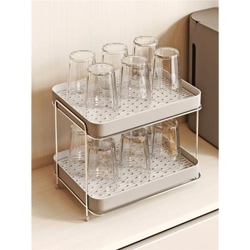 水杯架子杯子收納置物架家用客廳桌面多功能雙層瀝水托盤茶杯架