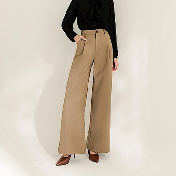 打褶純色直筒西裝褲-OB嚴選