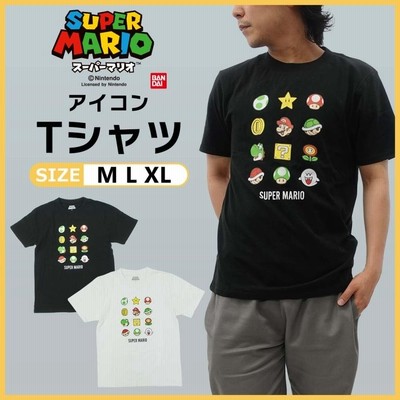 スーパーマリオ メンズ レディース アイコン Tシャツ ブラック ...