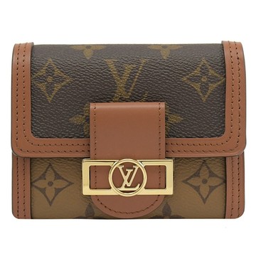 LV M68725 DAUPHINE 拼色經典印花皮革釦式零錢短夾(深咖/咖)