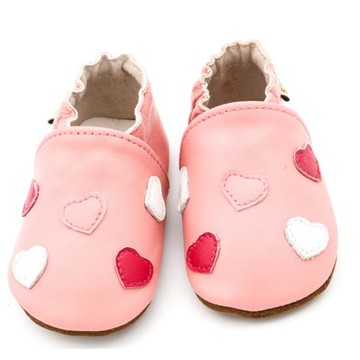 【BABY:MAMI】真皮手工寶寶學步鞋 (#34 粉底愛心） 0-6M/6-12M  防滑麂皮底